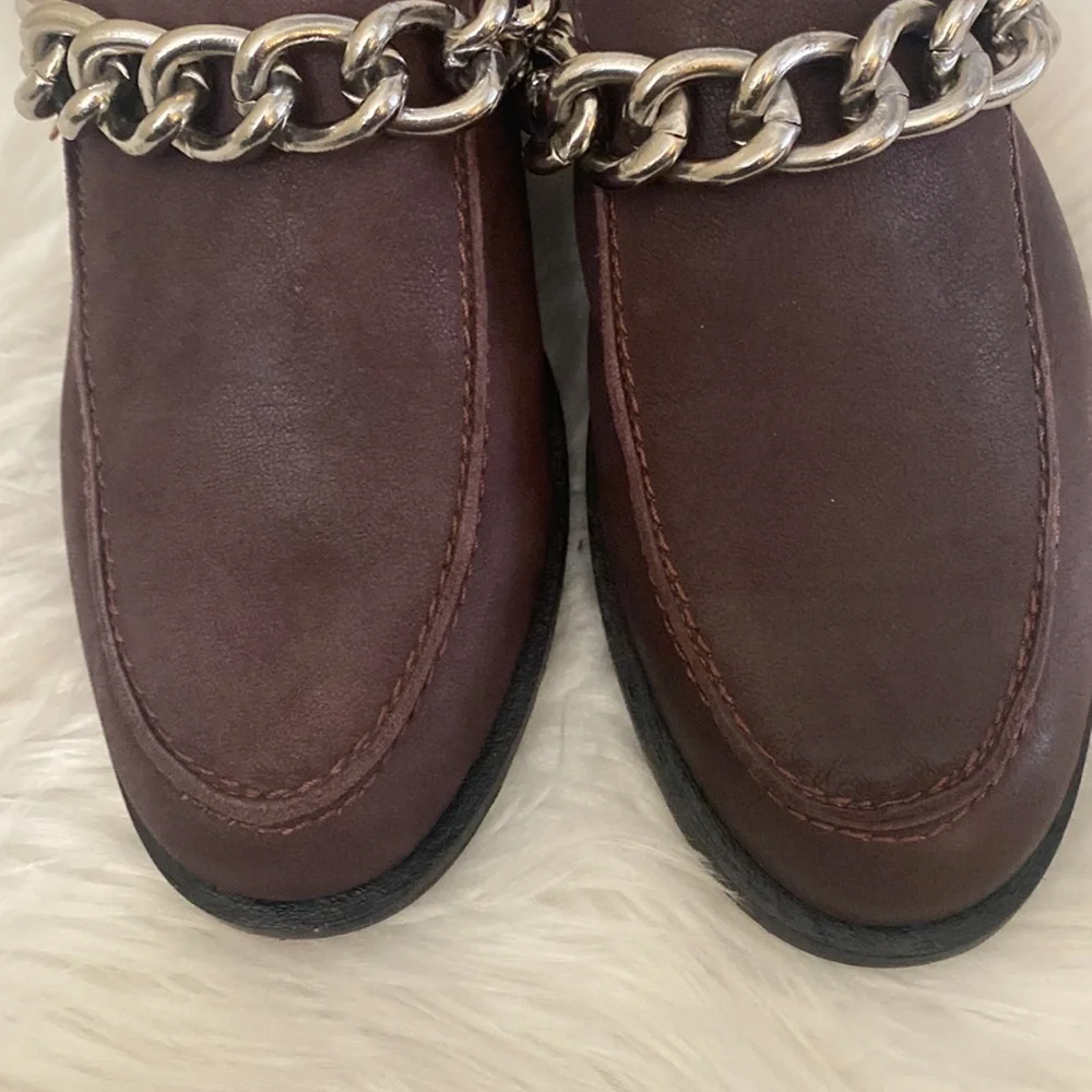 Free People Women’s Shoes Leather Loafer with Chain Color: Maroon